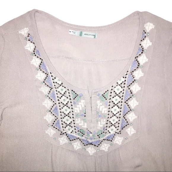 Aztec Beaded & Embroidered Peasant Boho Top Country Blue Gray Maurices Medium - Picture 3 of 15